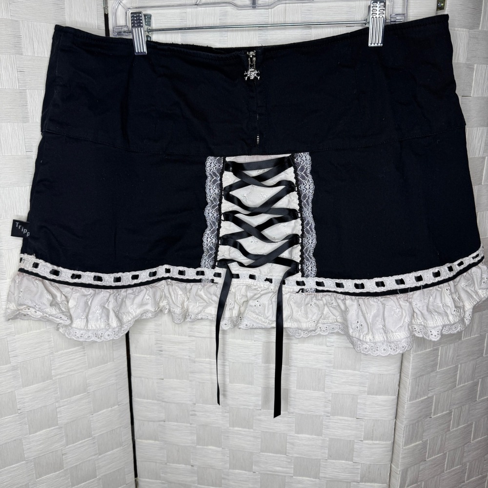 Tripp NYC Black Lace Up Back Maid Ruffle Mini Skirt XXL Goth - Picture 2 of 8